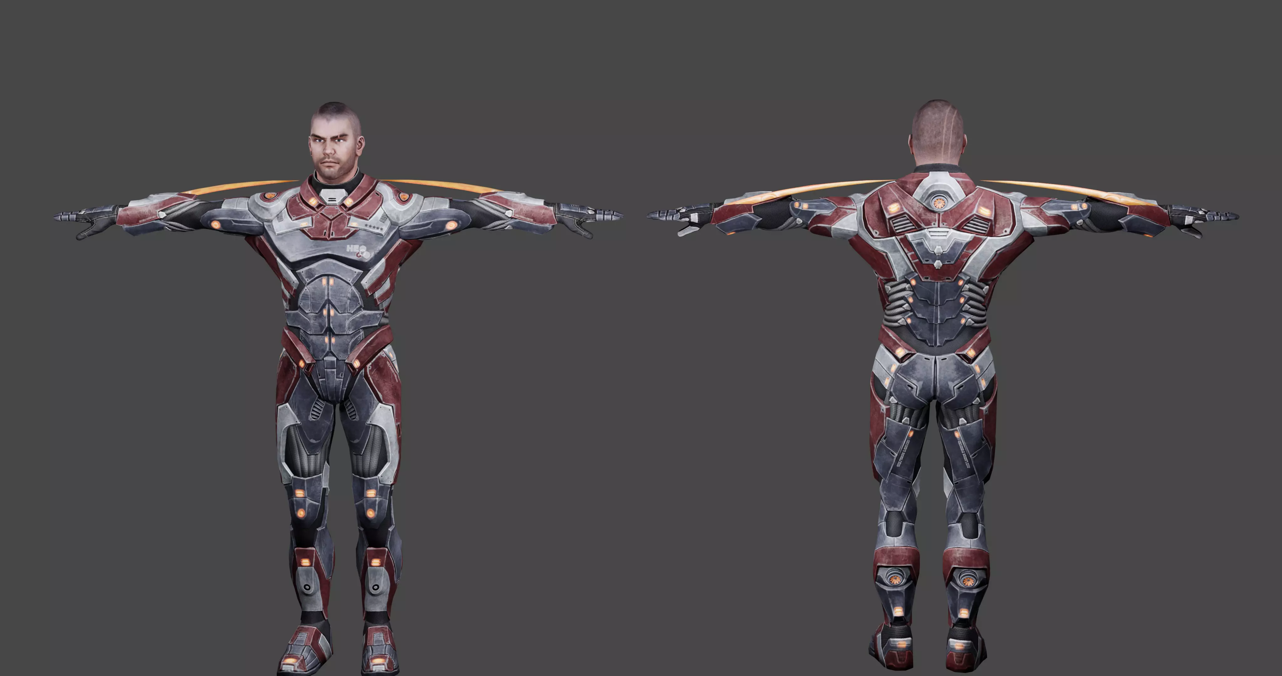 Futuristic Warrior character Low-poly 3D model_0