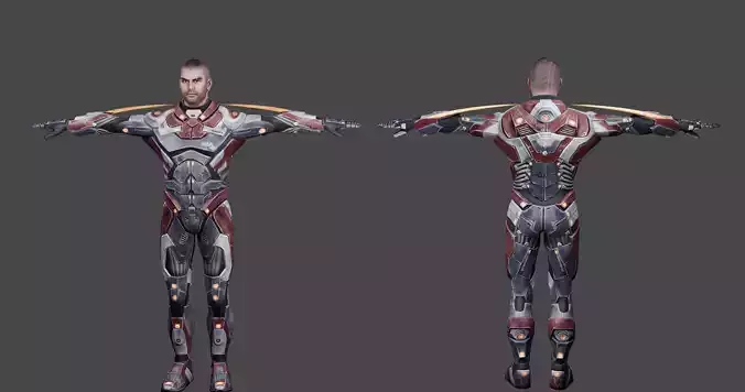 Futuristic Warrior character Low-poly 3D model