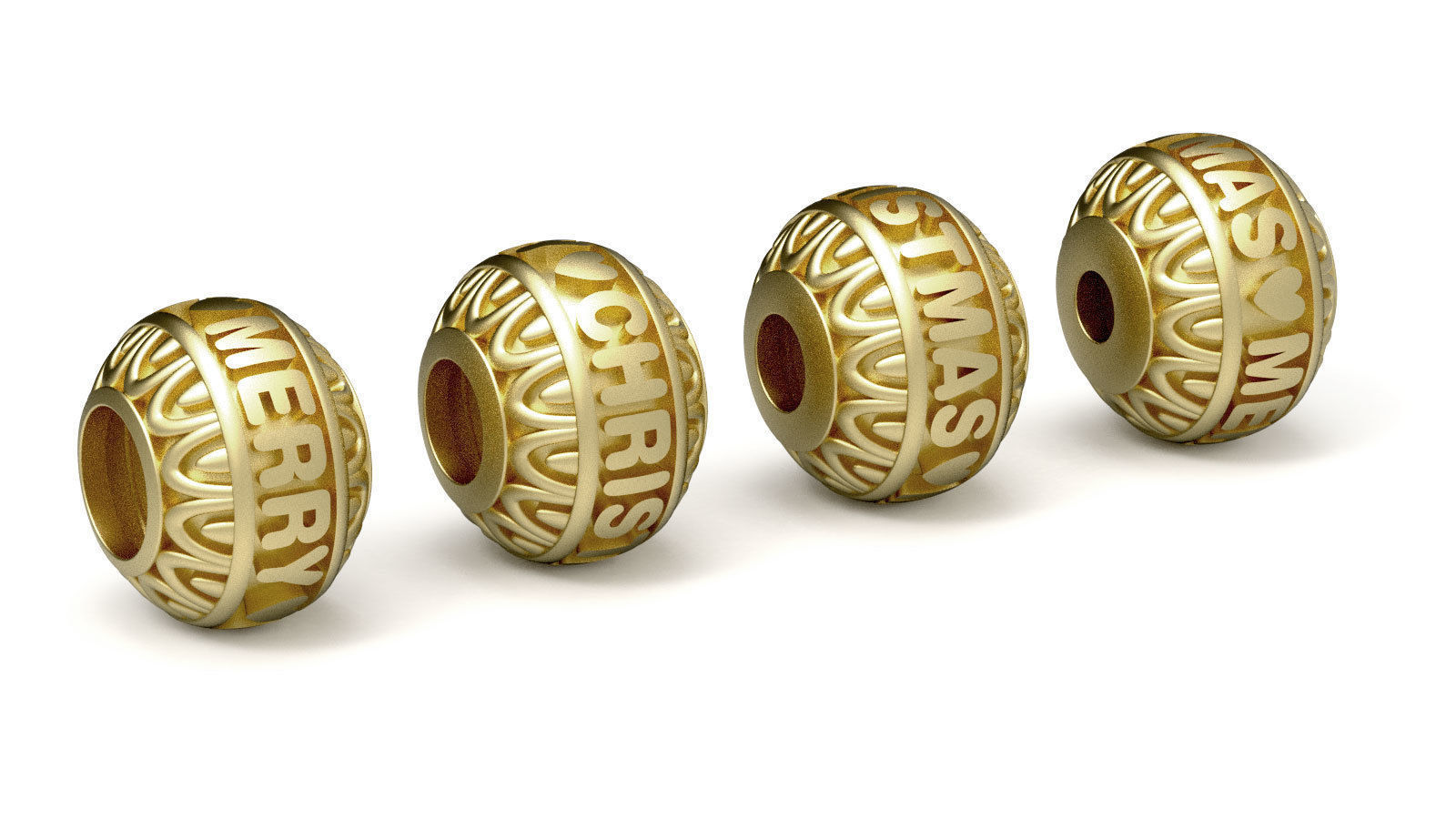 Bead For Charm Bracelet - MERRY CHRISTMAS - 4 hole sizes 3D print model_3