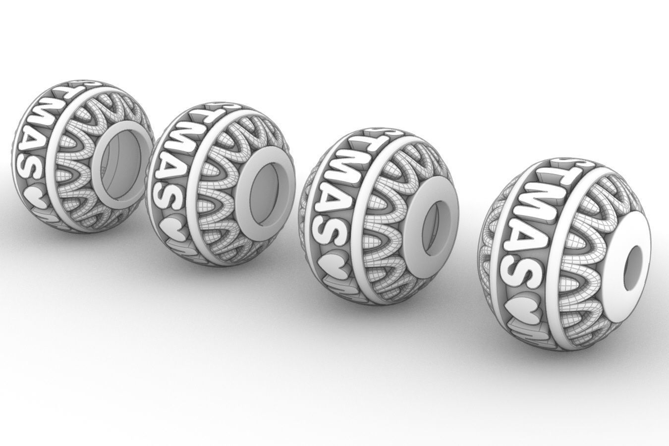 Bead For Charm Bracelet - MERRY CHRISTMAS - 4 hole sizes 3D print model_9