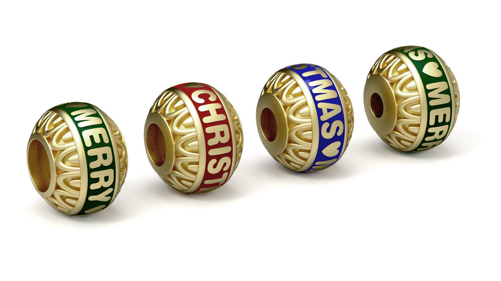 Bead For Charm Bracelet - MERRY CHRISTMAS - 4 hole sizes 3D print model_2