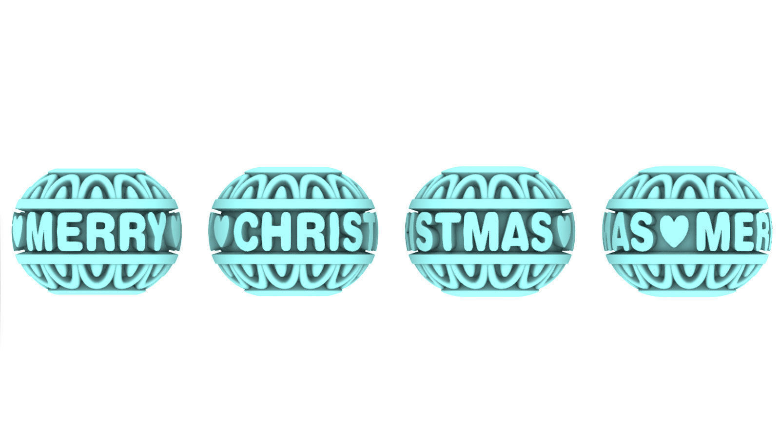 Bead For Charm Bracelet - MERRY CHRISTMAS - 4 hole sizes 3D print model_7
