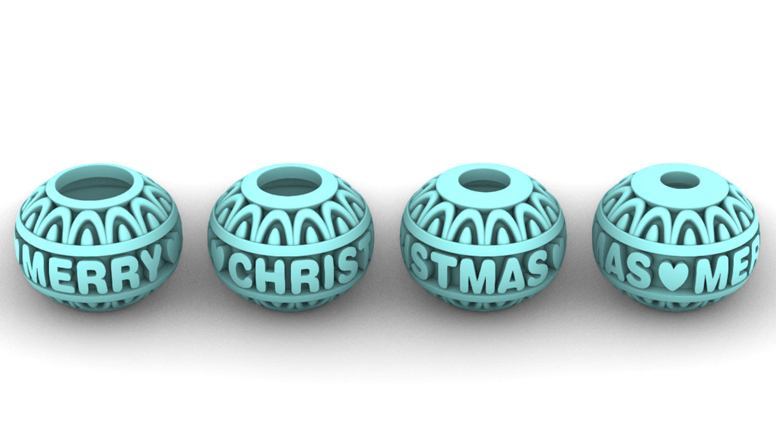 Bead For Charm Bracelet - MERRY CHRISTMAS - 4 hole sizes 3D print model_5