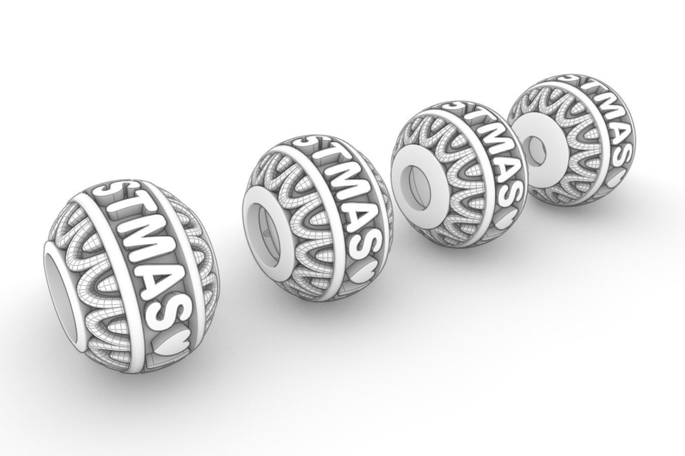 Bead For Charm Bracelet - MERRY CHRISTMAS - 4 hole sizes 3D print model_8