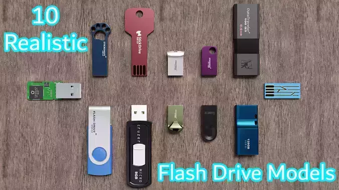 10 realistic Flash Drive models plus 2 Motherboard PCBs