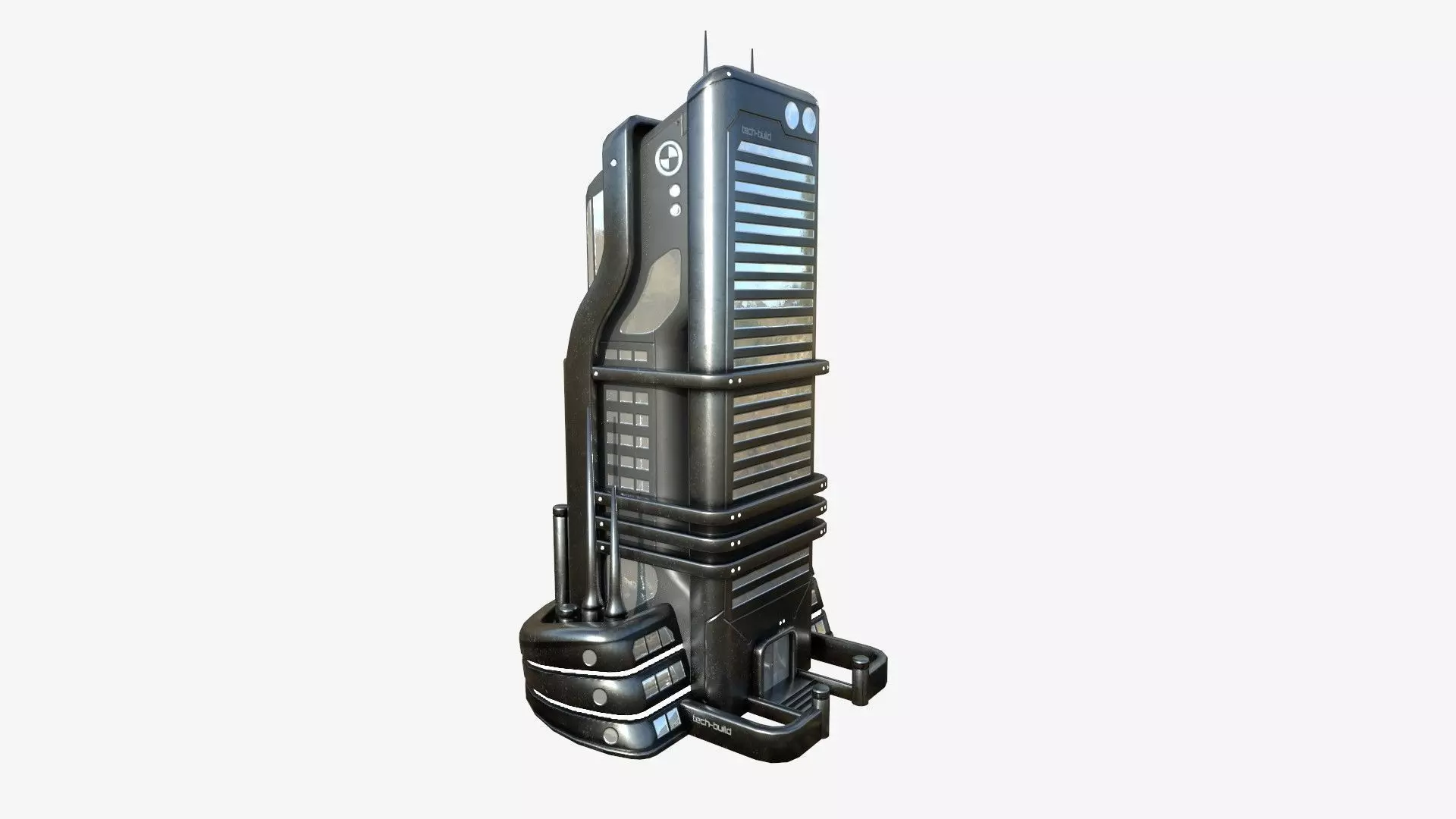SciFi Building A09 Dark Metal - Sci Fi Exterior Design Low-poly 3D model_0