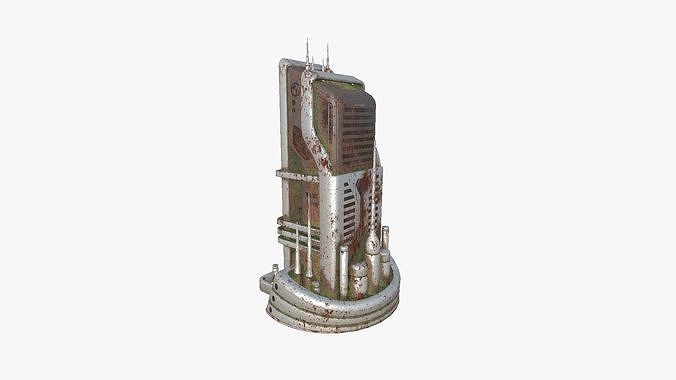 SciFi Building A10 Abandoned - Sci Fi Exterior Design Low-poly 3D model 2
