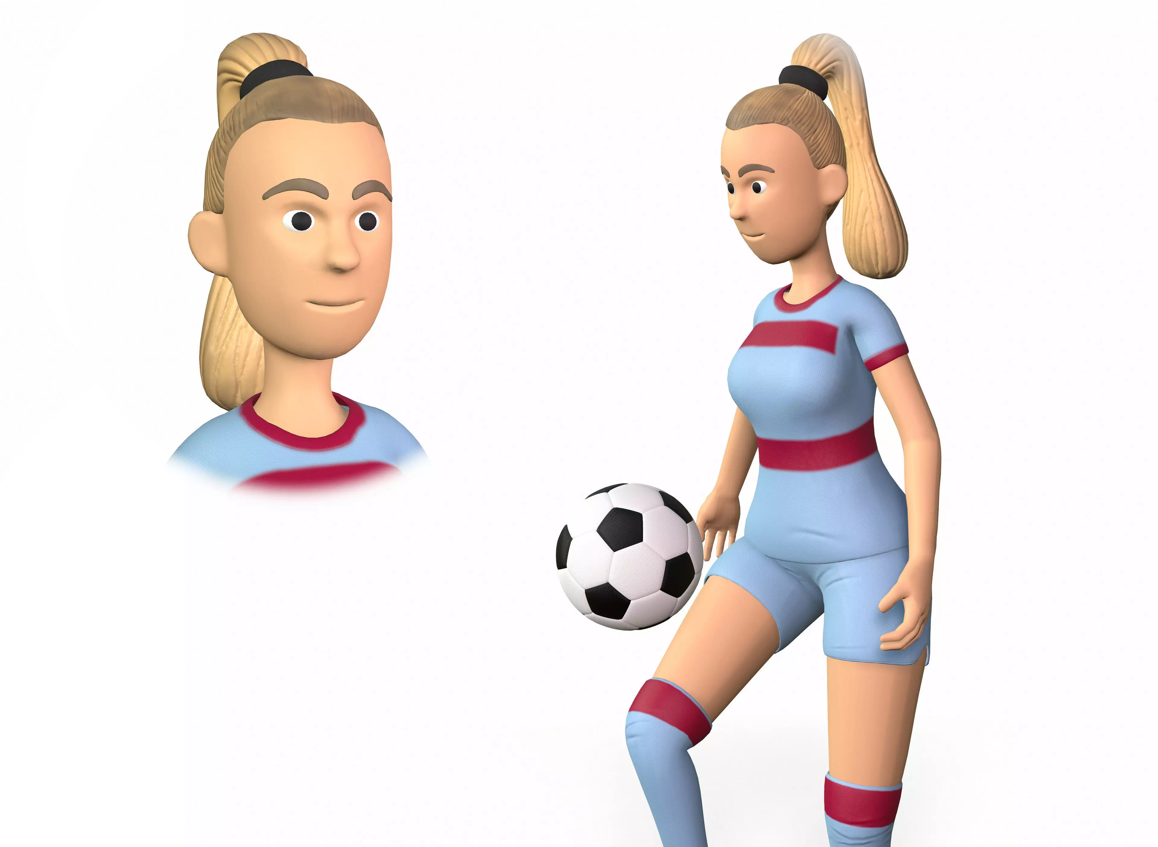 girl football player Low-poly 3D model
