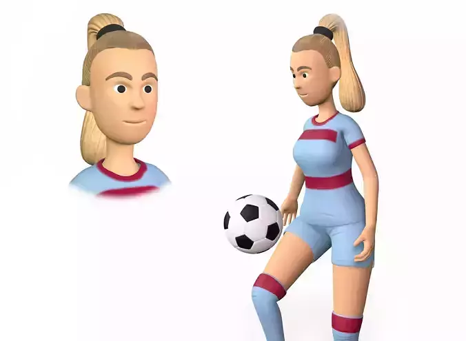 girl football player Low-poly 3D model