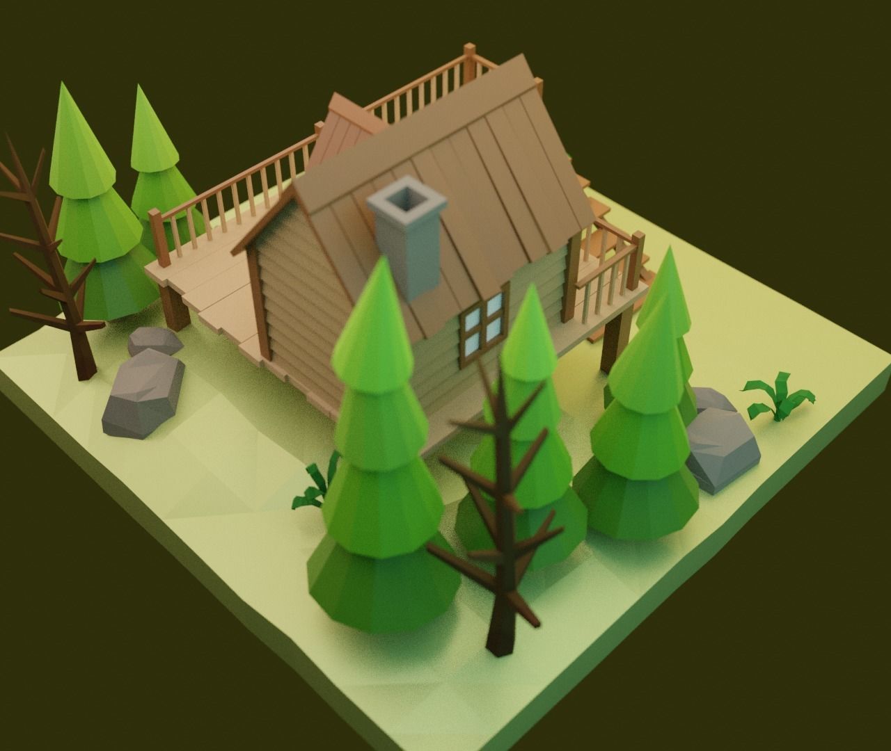 Low-poly House cabin in woods Low-poly 3D model_12