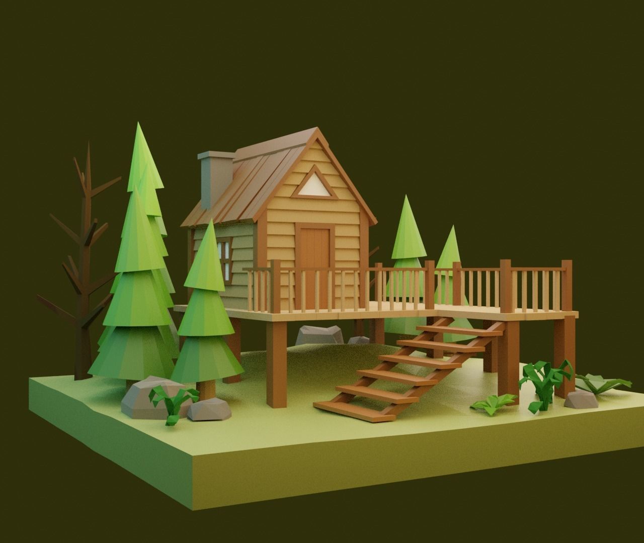 Low-poly House cabin in woods Low-poly 3D model_5