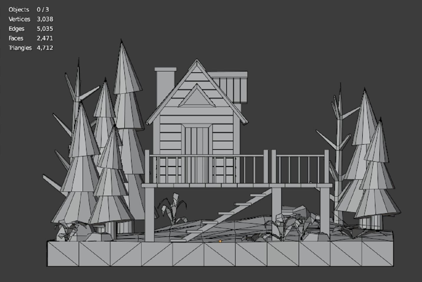 Low-poly House cabin in woods Low-poly 3D model_13