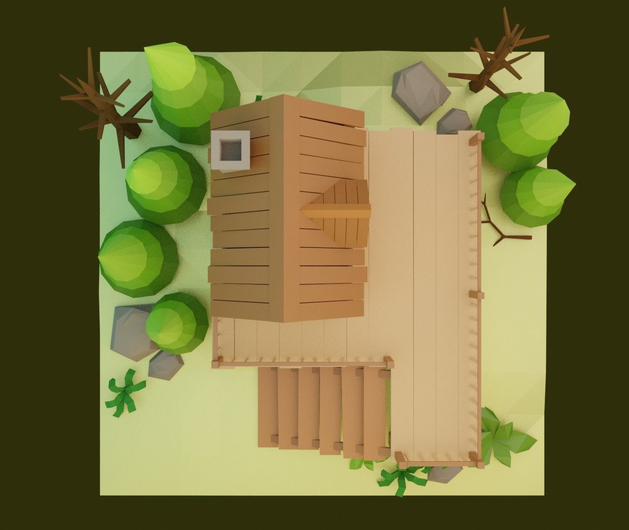 Low-poly House cabin in woods Low-poly 3D model_8