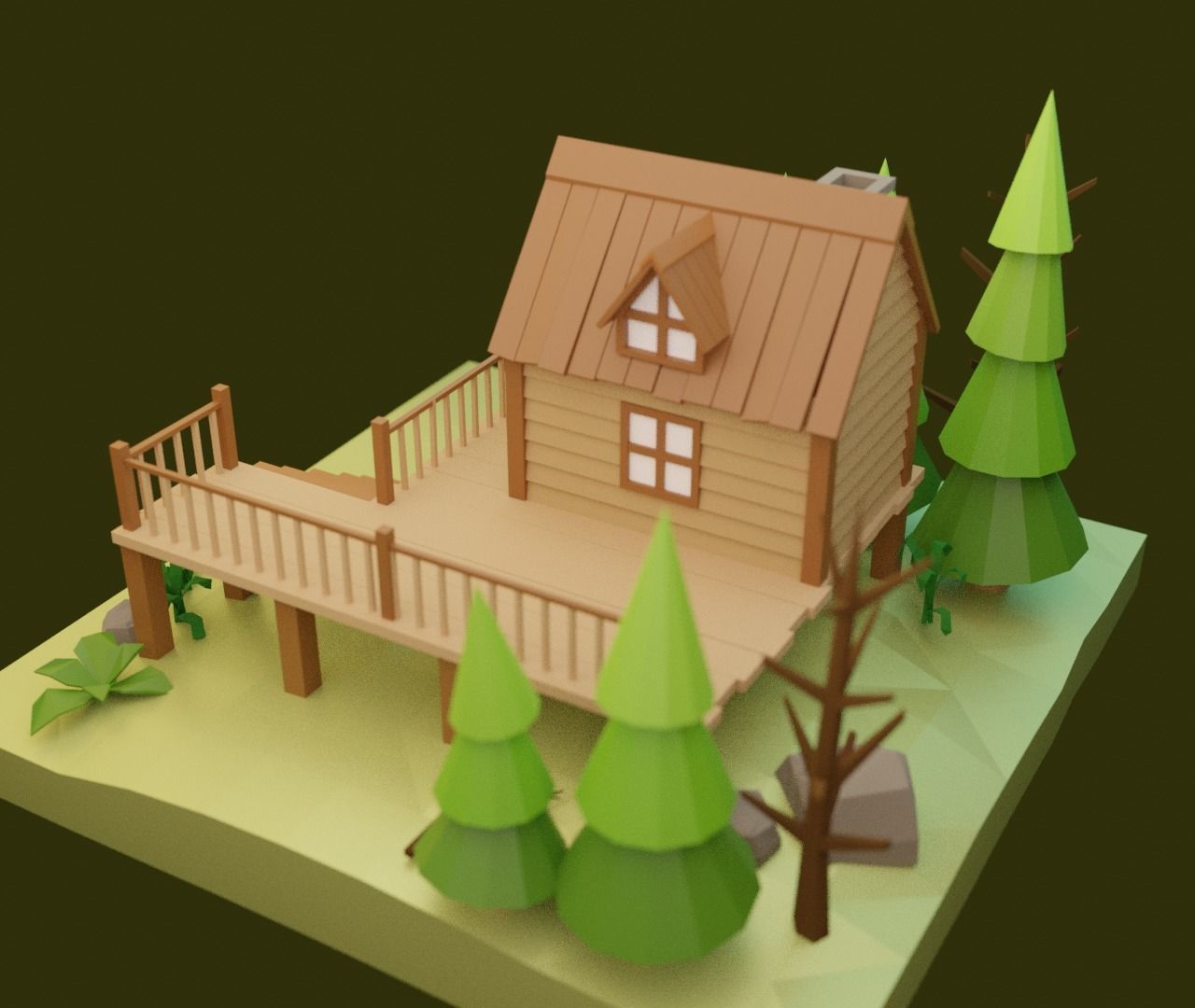 Low-poly House cabin in woods Low-poly 3D model_11