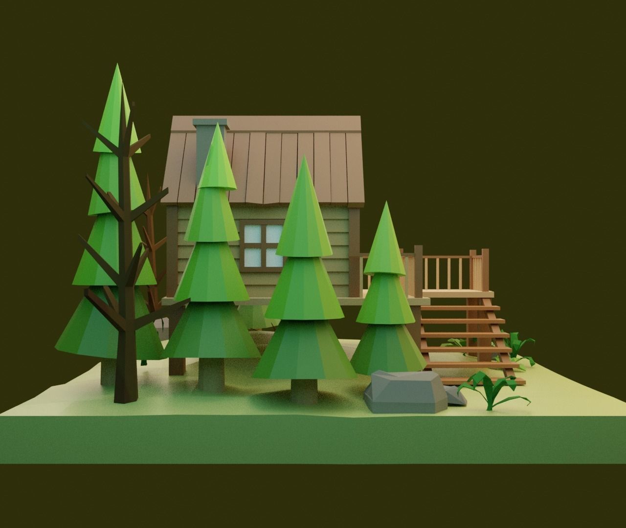 Low-poly House cabin in woods Low-poly 3D model_10