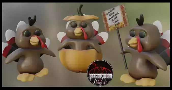 Cartoon Thanksgiving Decorative Turkey Low-poly 3D model