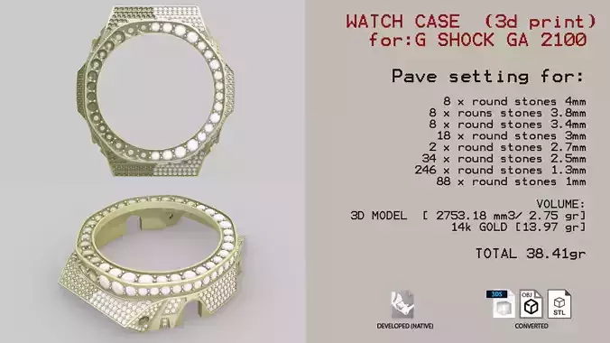 Full pave diamond Case for GA2100 3D print model 3D print model
