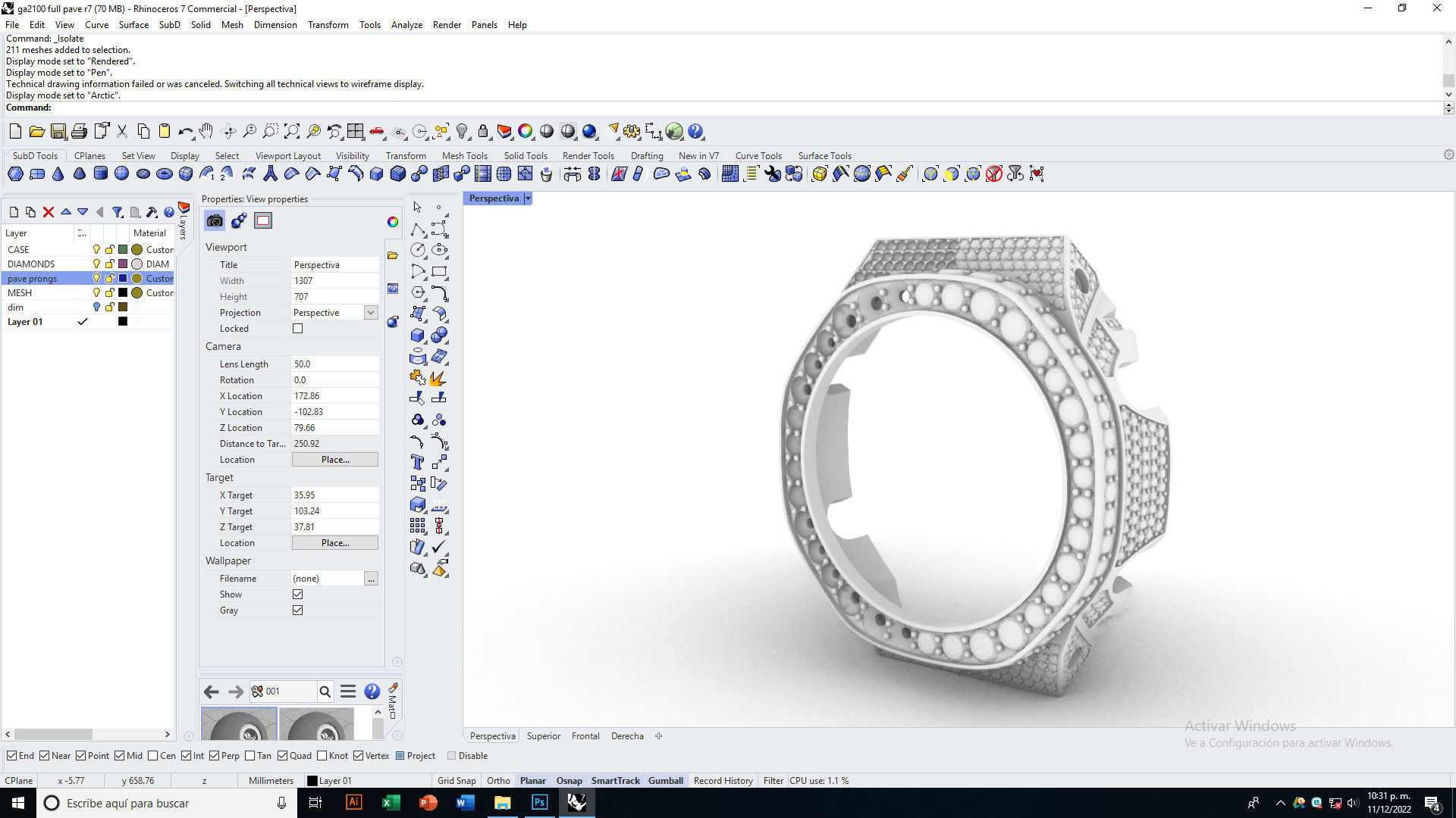Full pave diamond Case for GA2100 3D print model 3D print model_7