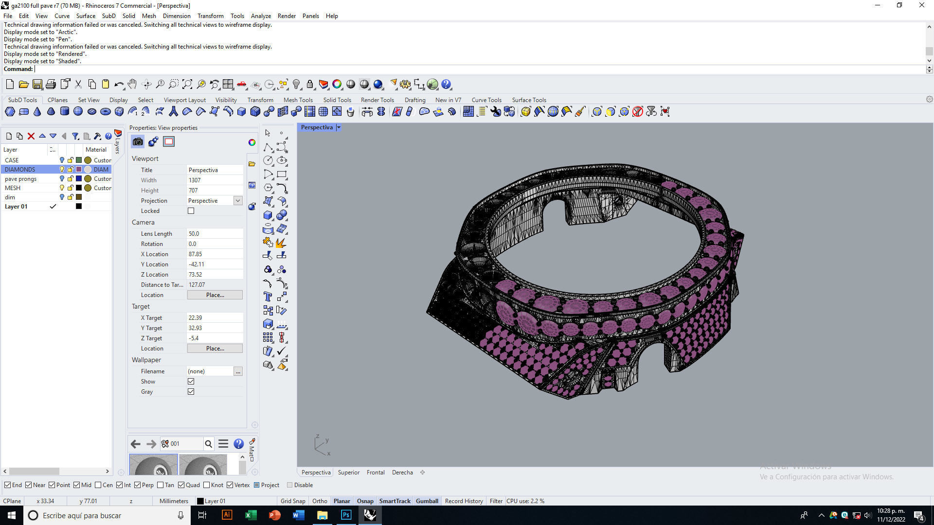 Full pave diamond Case for GA2100 3D print model 3D print model_12