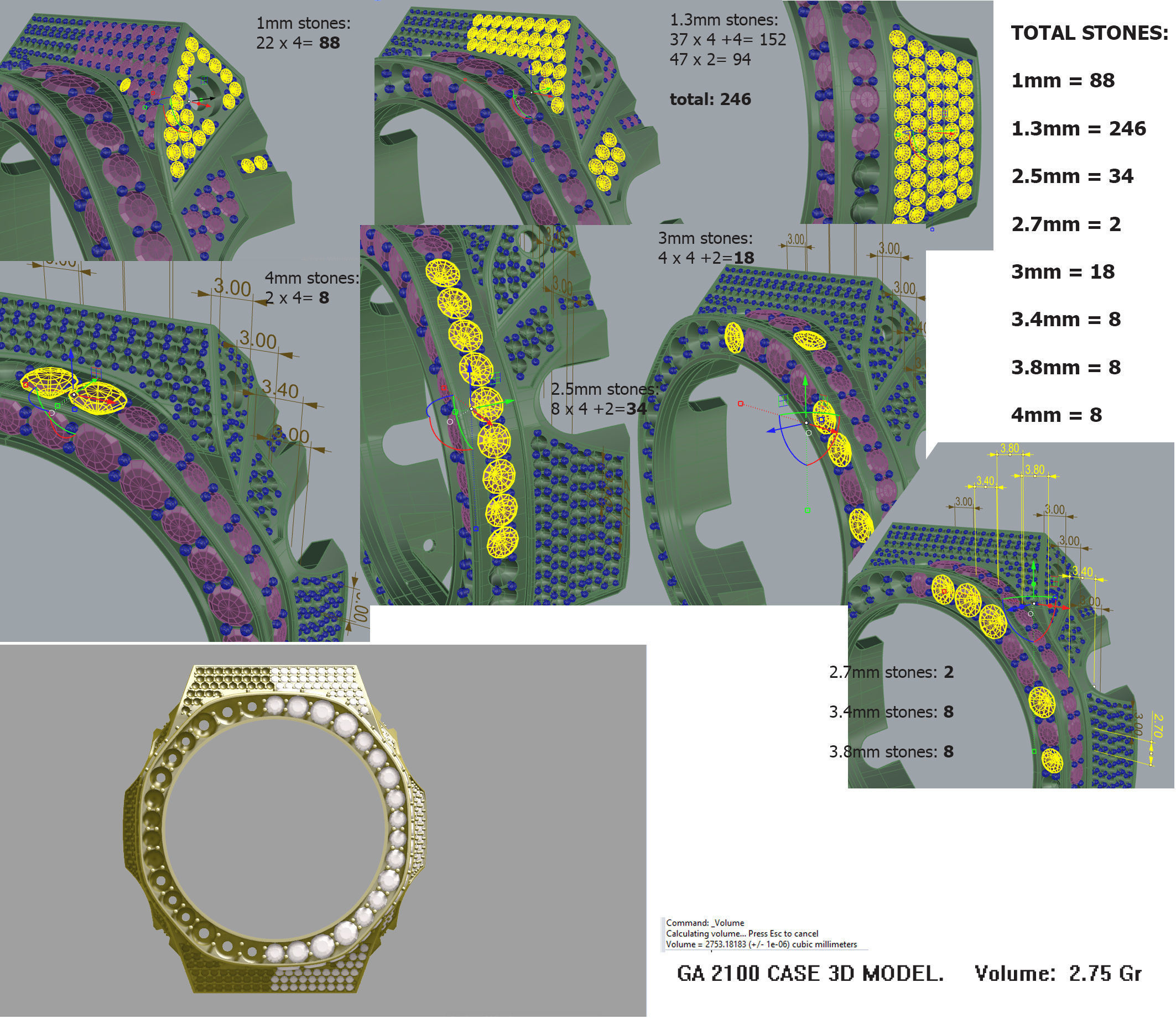 Full pave diamond Case for GA2100 3D print model 3D print model_14