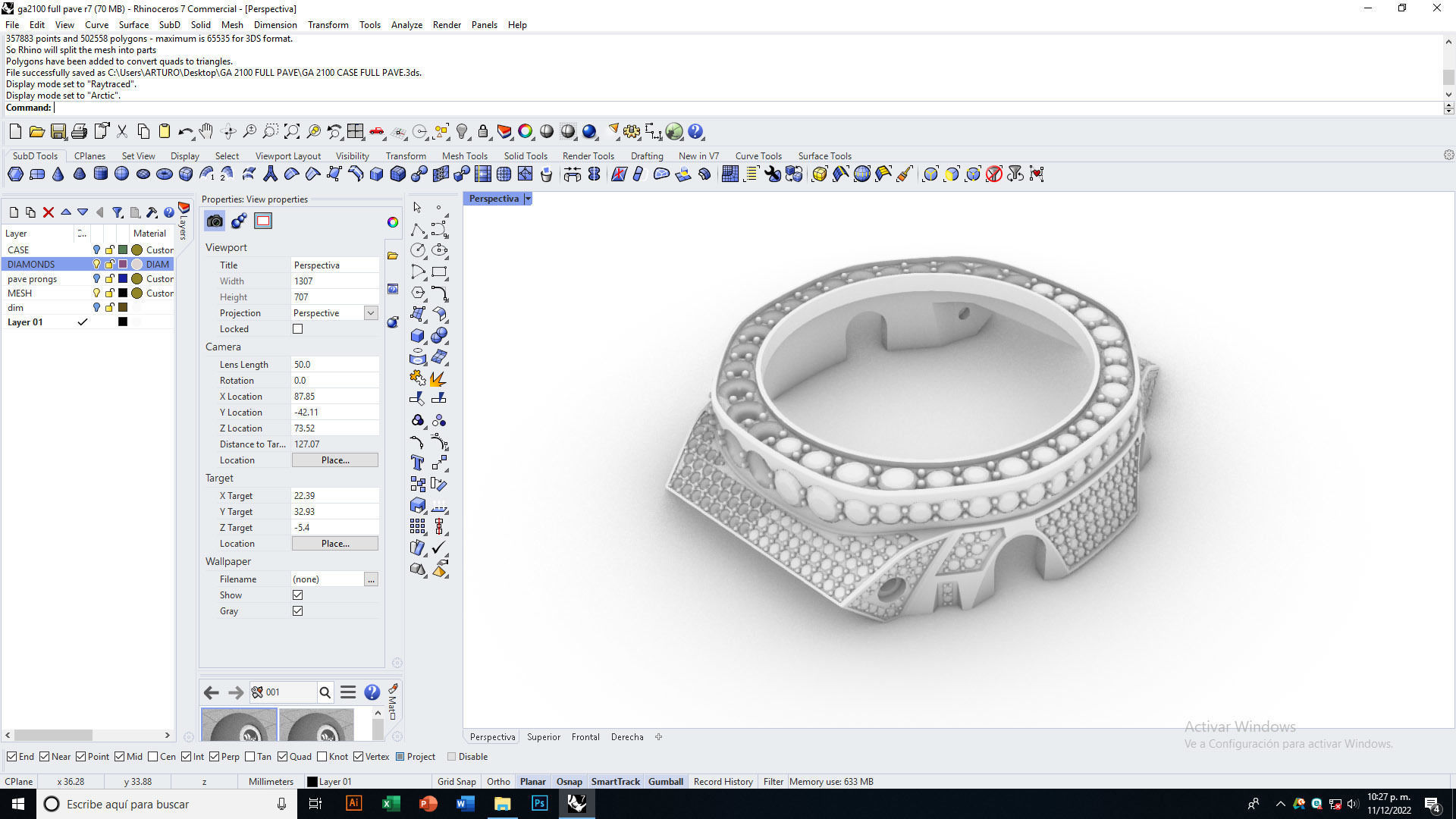 Full pave diamond Case for GA2100 3D print model 3D print model_10
