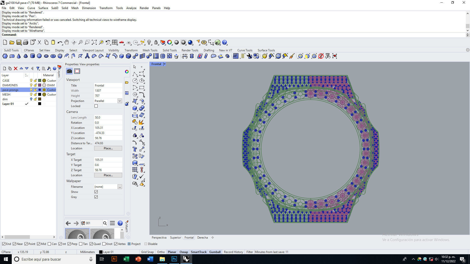 Full pave diamond Case for GA2100 3D print model 3D print model_6