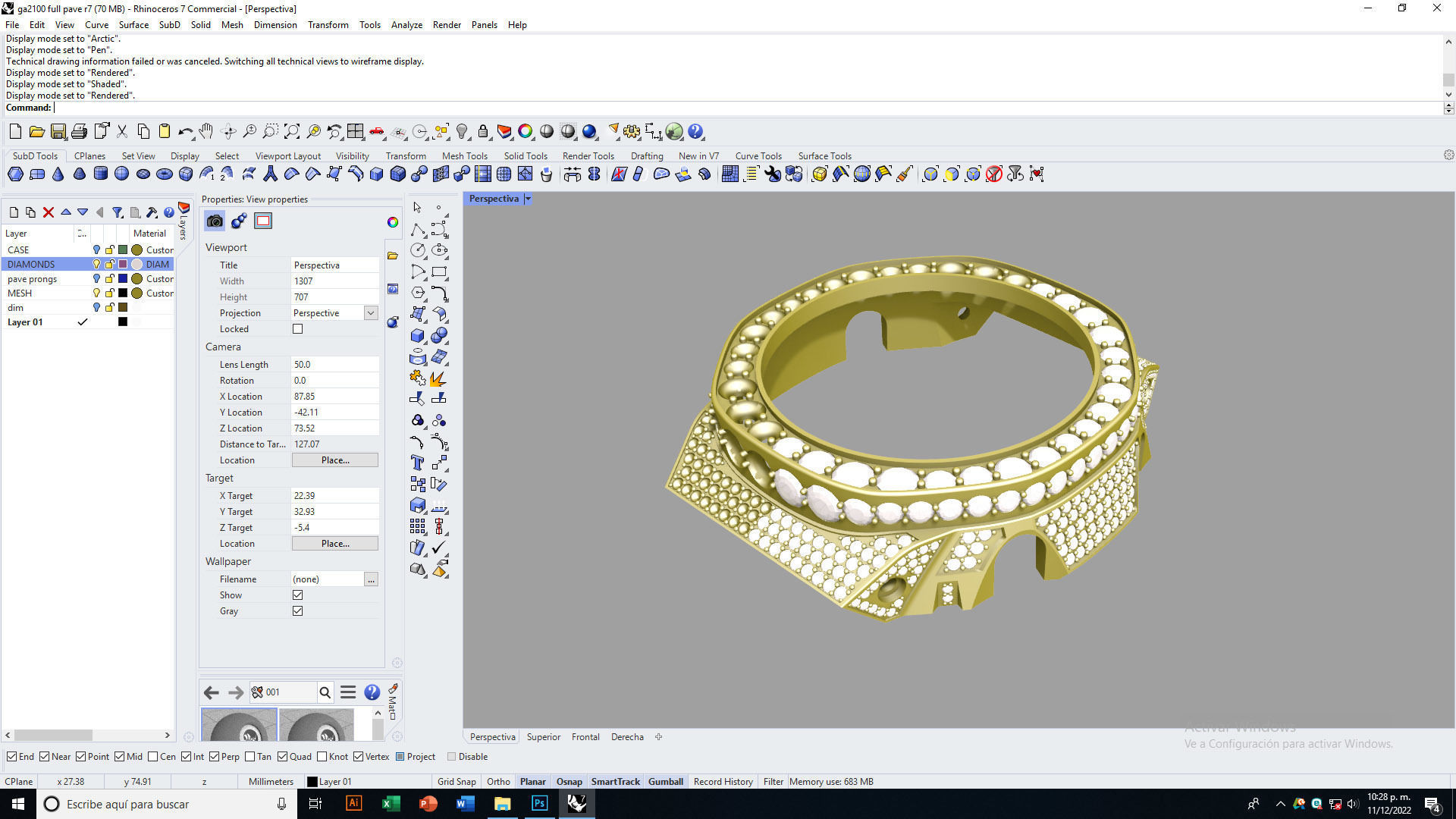 Full pave diamond Case for GA2100 3D print model 3D print model_11