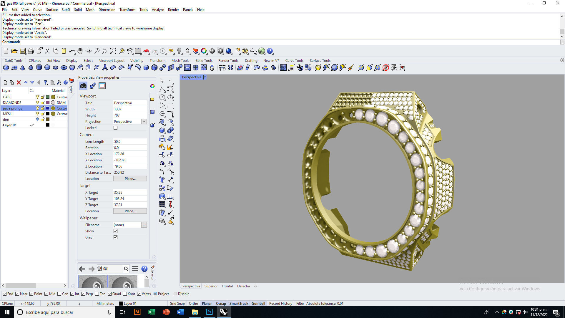 Full pave diamond Case for GA2100 3D print model 3D print model_8