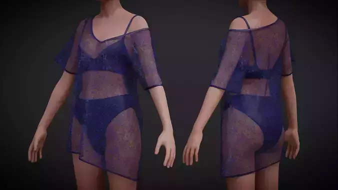 female sexy swimsuit outfit - bikini and sheer top Low-poly 3D model