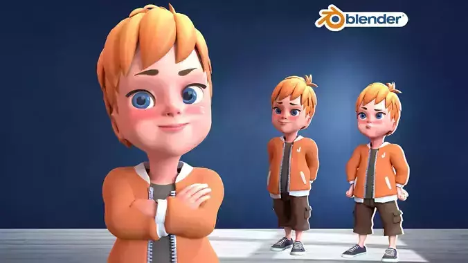 cartoon Boy Rigged 3D model Low-poly 3D model