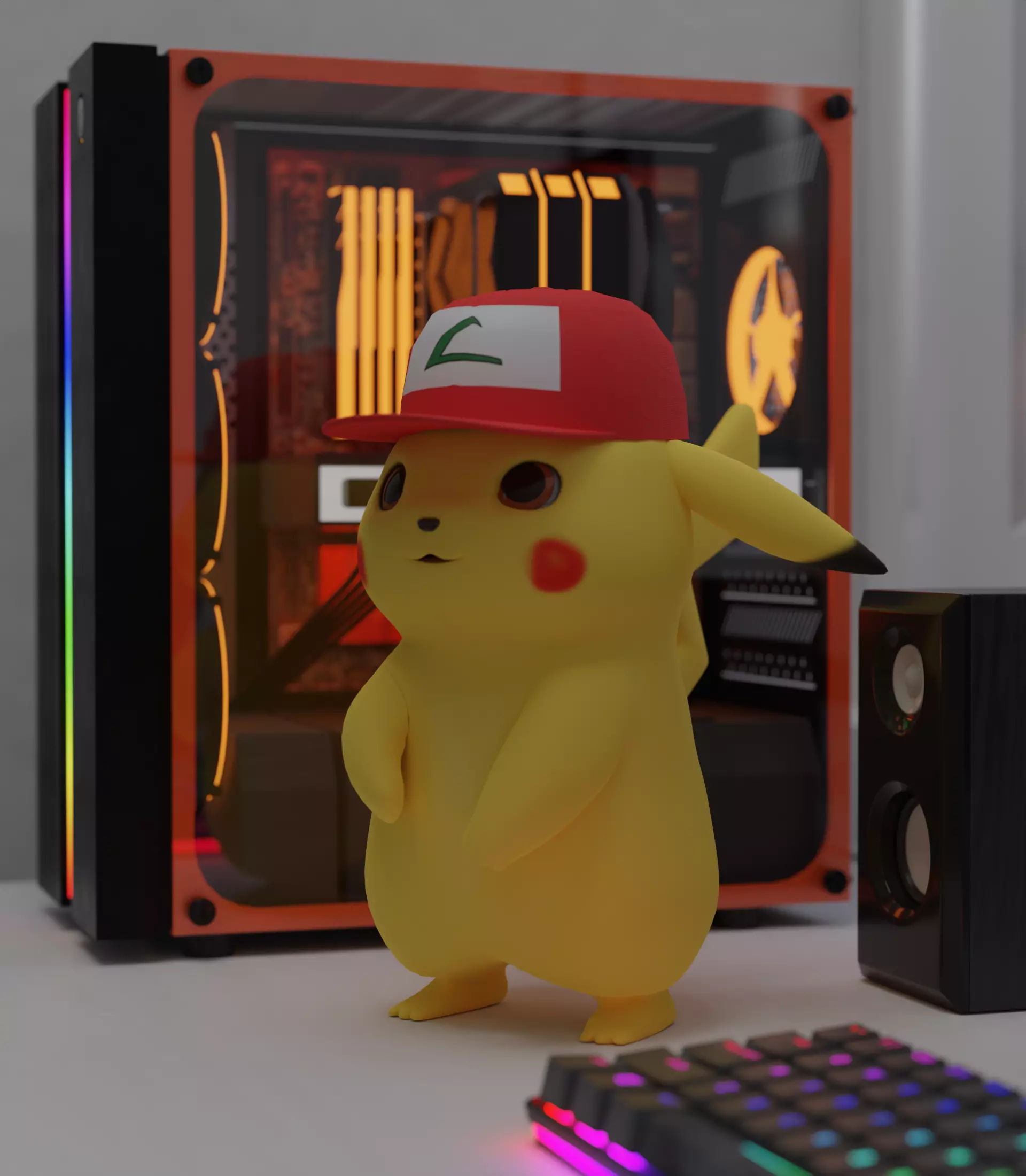 Pikachu with cap Low-poly 3D model_0