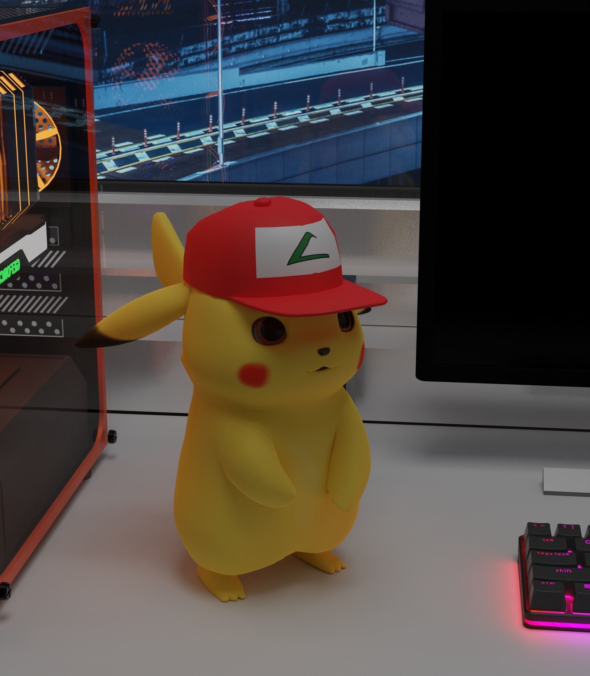 Pikachu with cap Low-poly 3D model_2