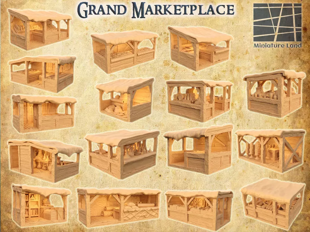 Modular Grand Marketplace Tabletop Terrain 28 MM 3D print model_0