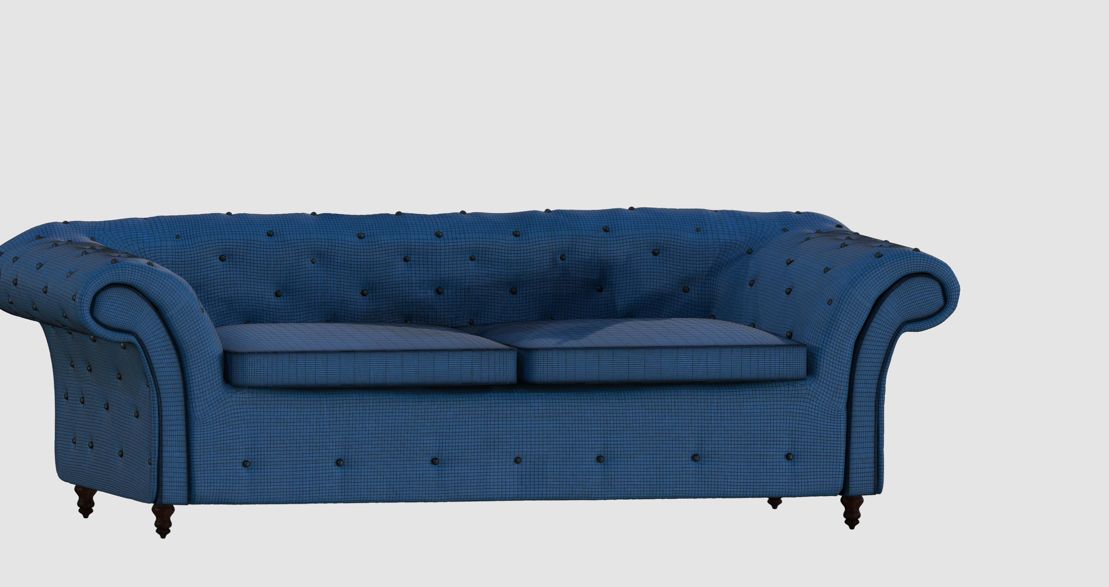 Blue basic capitone sofa 3D model_6