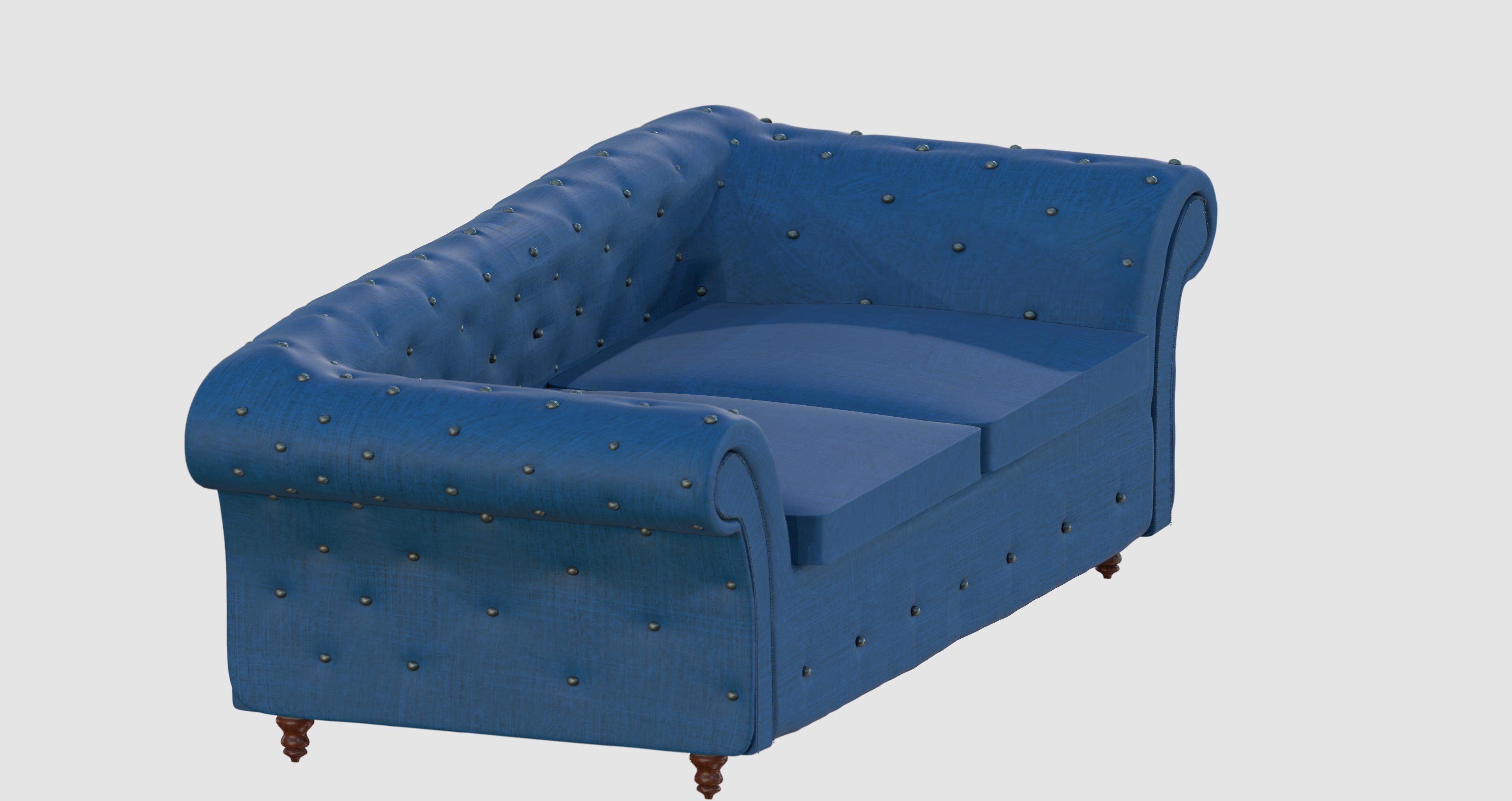 Blue basic capitone sofa 3D model_1