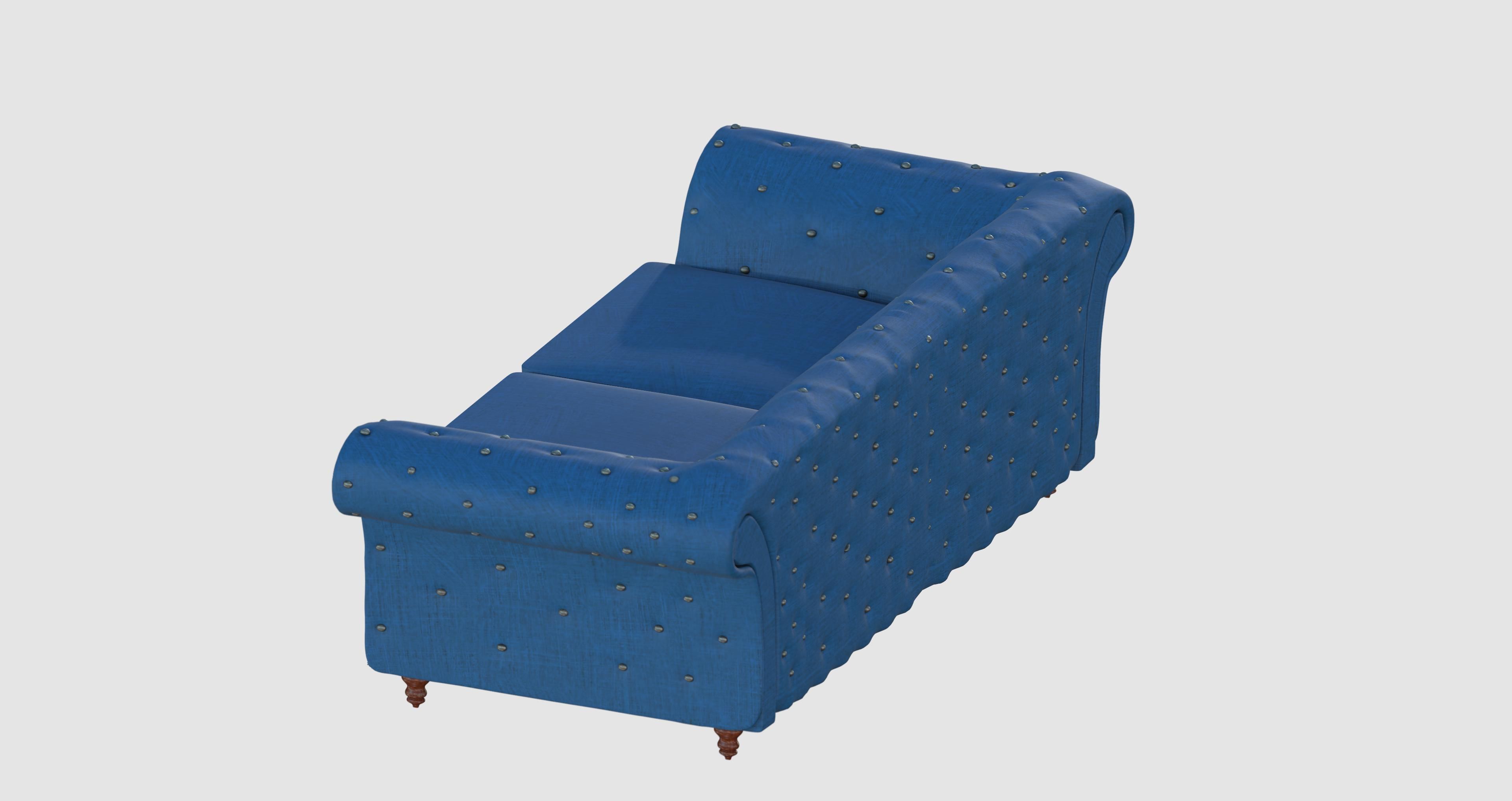 Blue basic capitone sofa 3D model_4