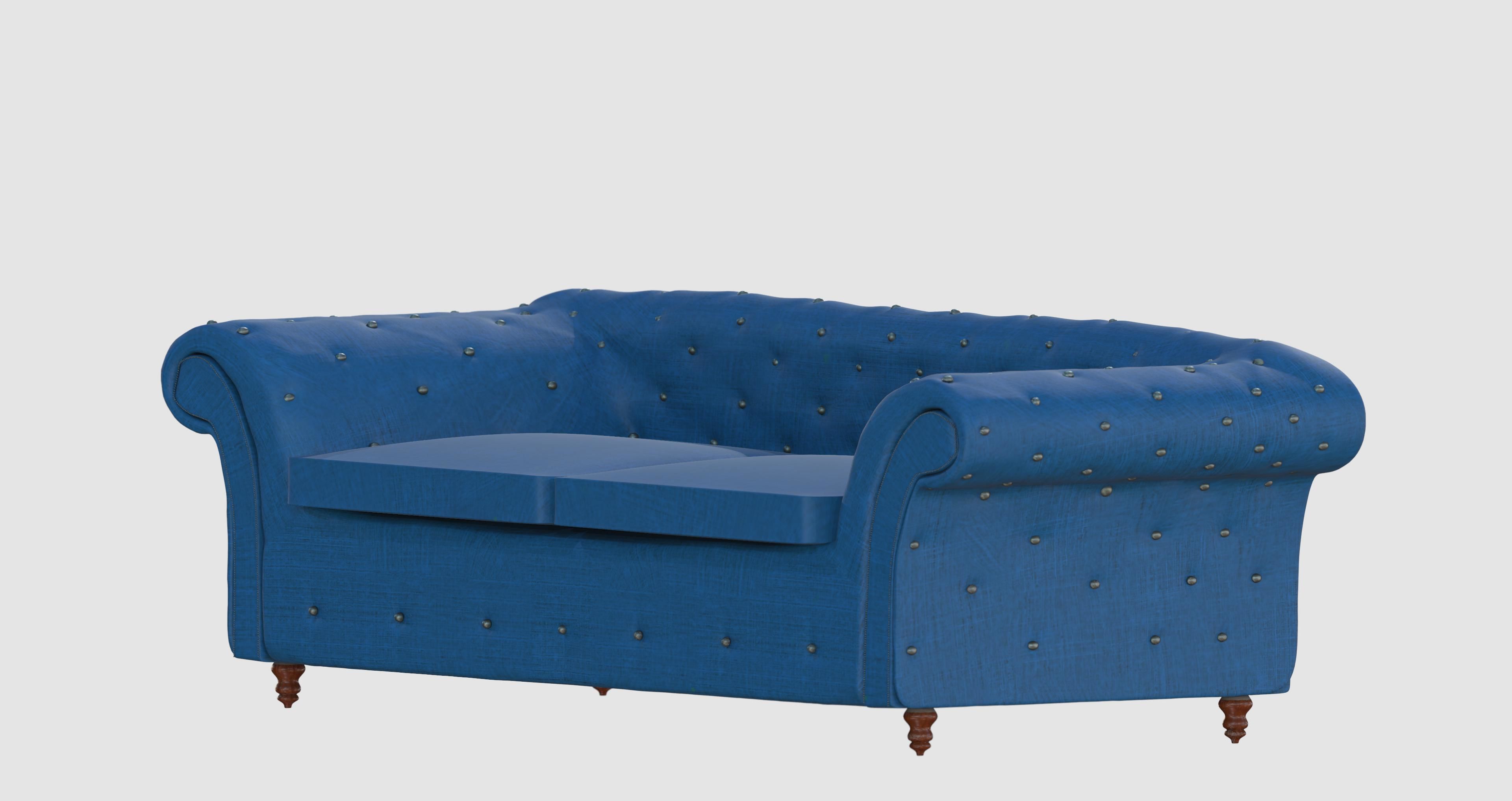 Blue basic capitone sofa 3D model_5
