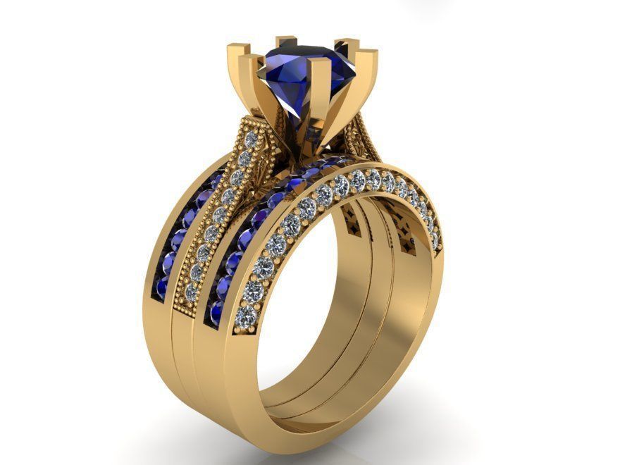 Luxurious blue Diamond ring with 2-bands 2318 3D print model 3D print model_1
