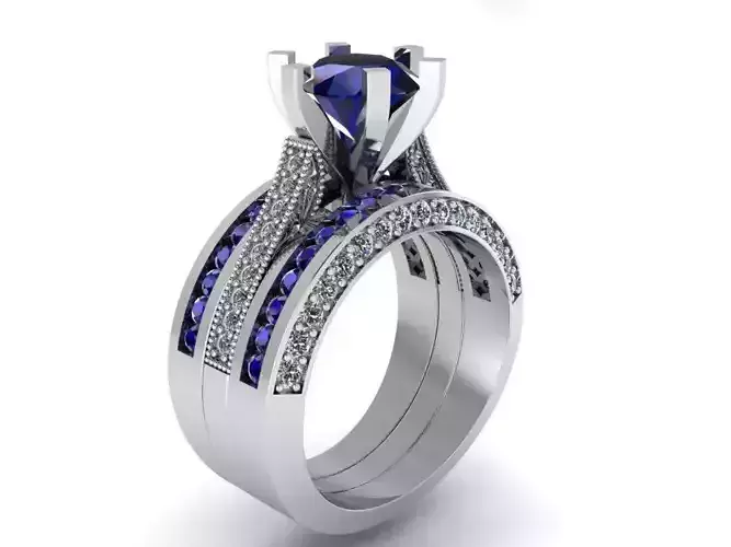 Luxurious blue  Diamond  ring with 2-bands 2318 3D print model