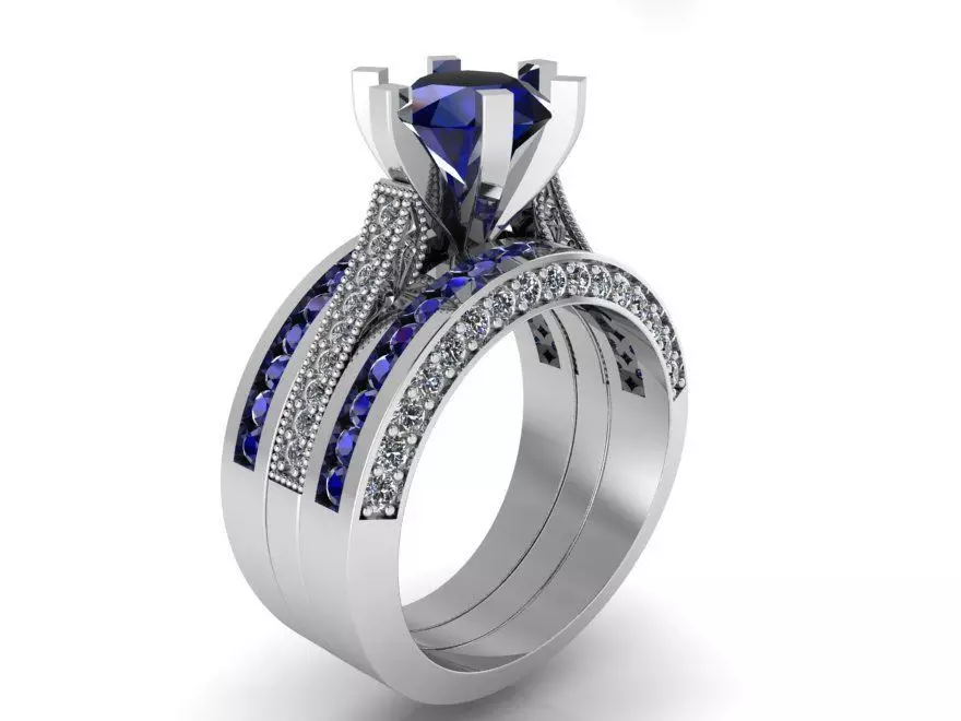 Luxurious blue Diamond ring with 2-bands 2318 3D print model 3D print model_0