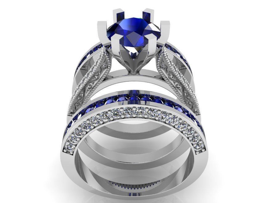 Luxurious blue Diamond ring with 2-bands 2318 3D print model 3D print model_2
