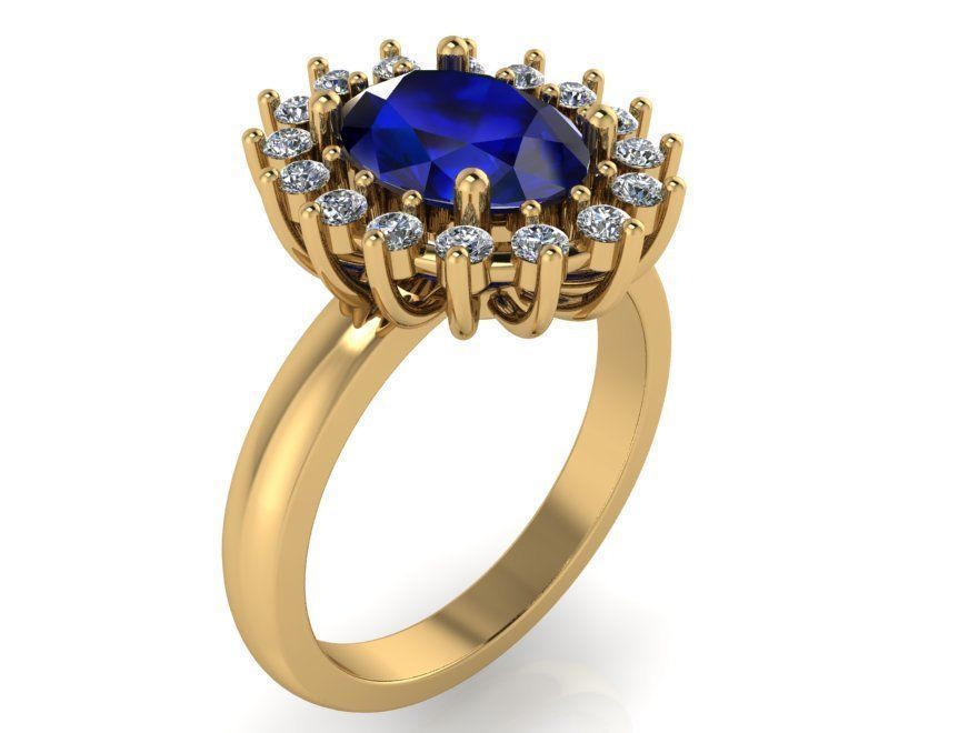 Blue stone flower ring  2320 3D print model 3D print model_1