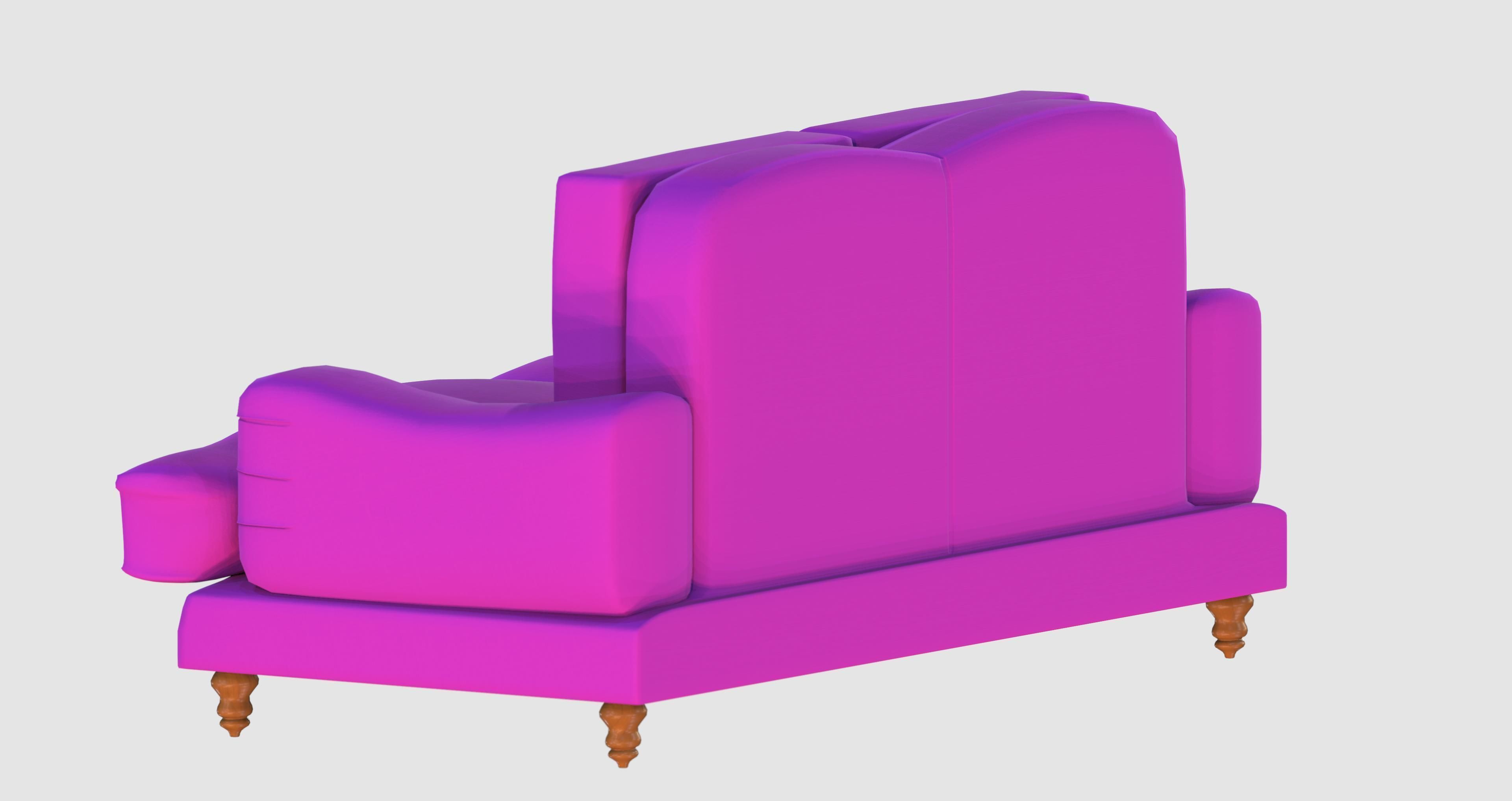 Purple basic sofa Low-poly 3D model_3