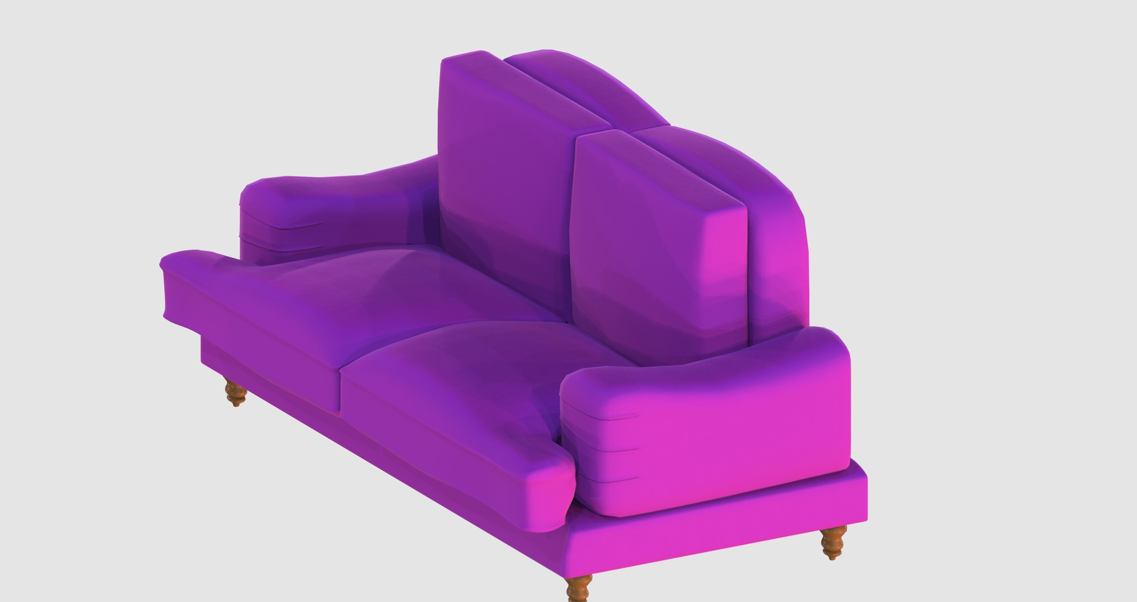 Purple basic sofa Low-poly 3D model_4