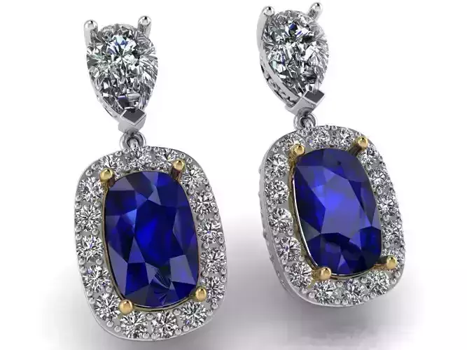 Cushion stone earrings 2323 3D print model