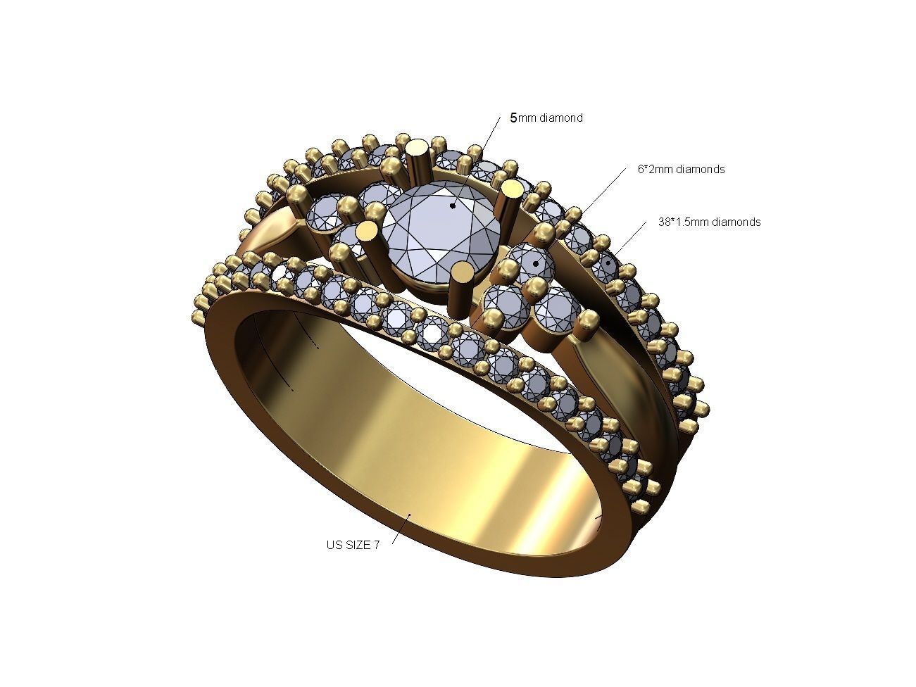 Diamond lips 5mm stone engagement ring 3D print model_0