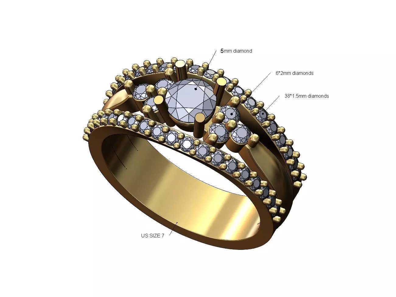 Diamond lips 5mm stone engagement ring 3D print model
