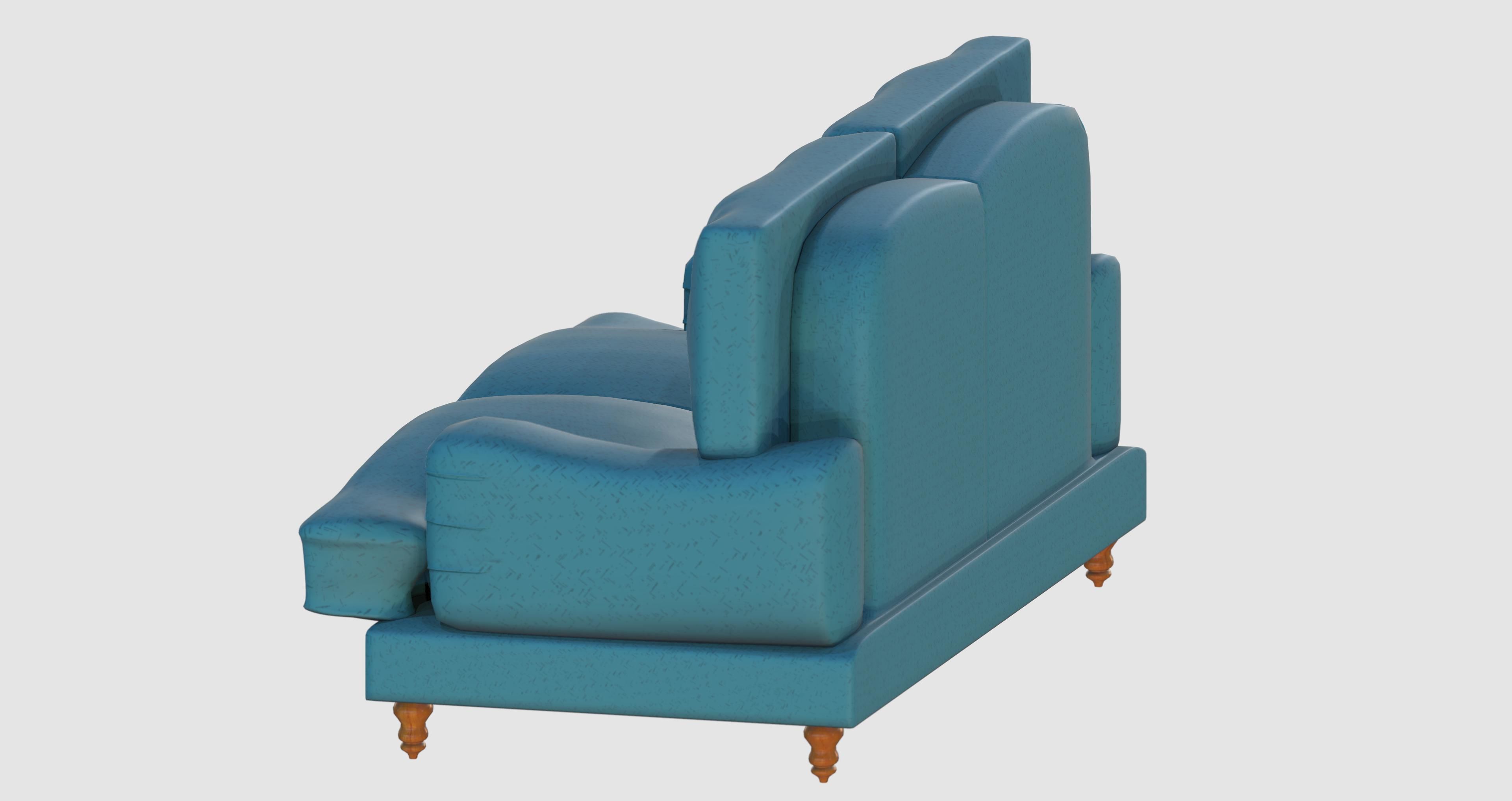 Turquoise basic sofa Low-poly 3D model_4
