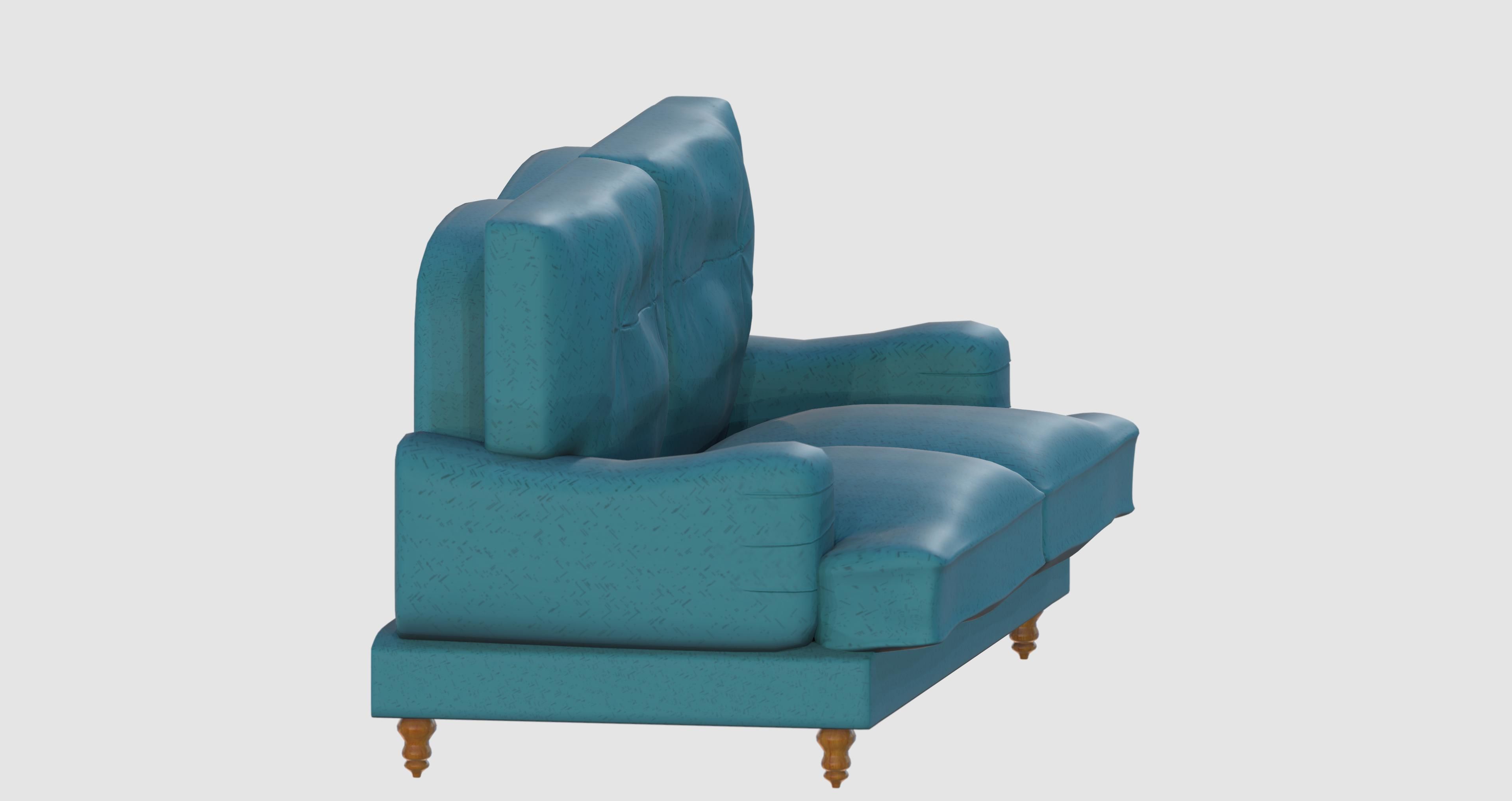 Turquoise basic sofa Low-poly 3D model_1