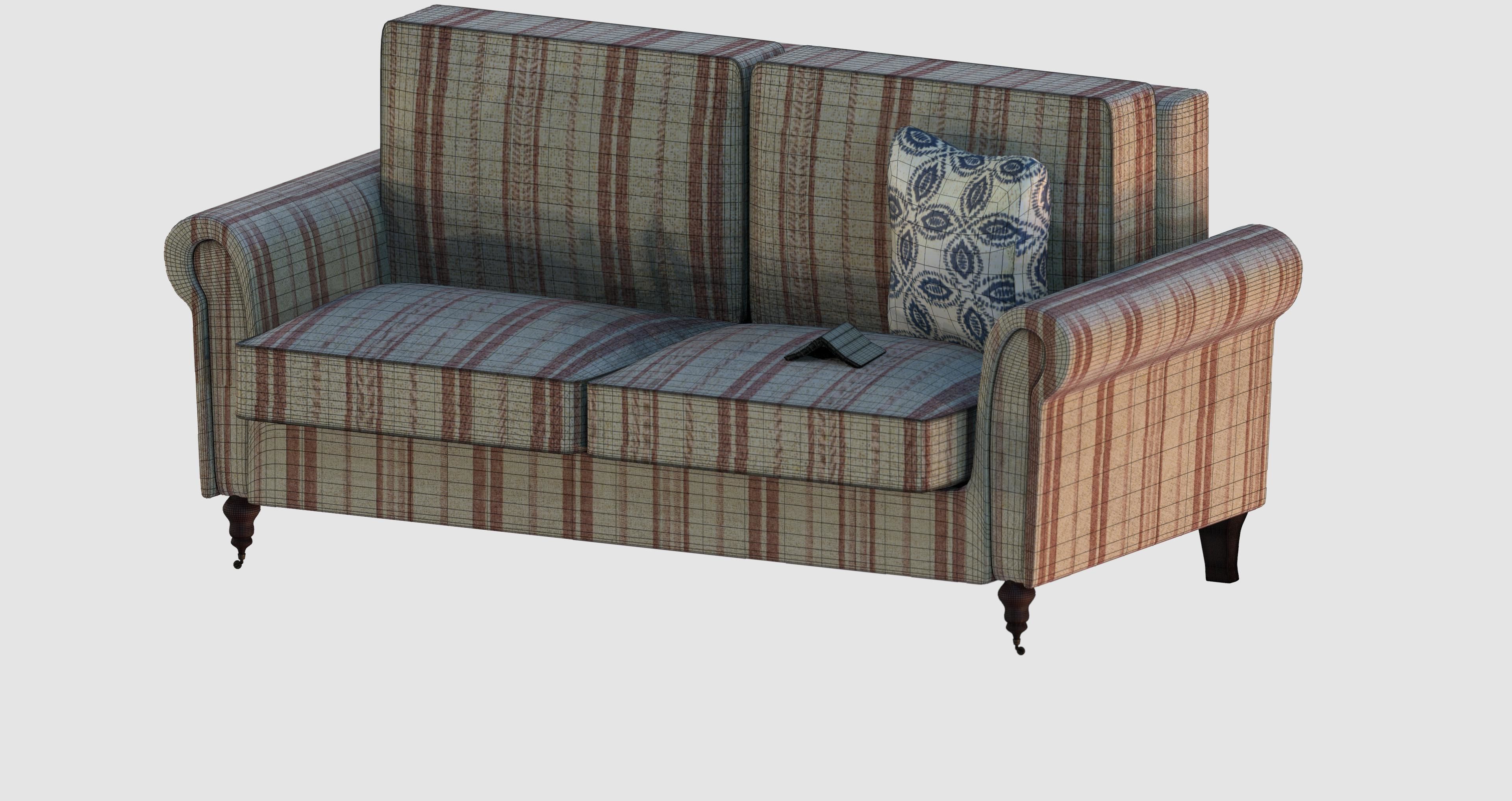 Striped red basic sofa 3D model_7